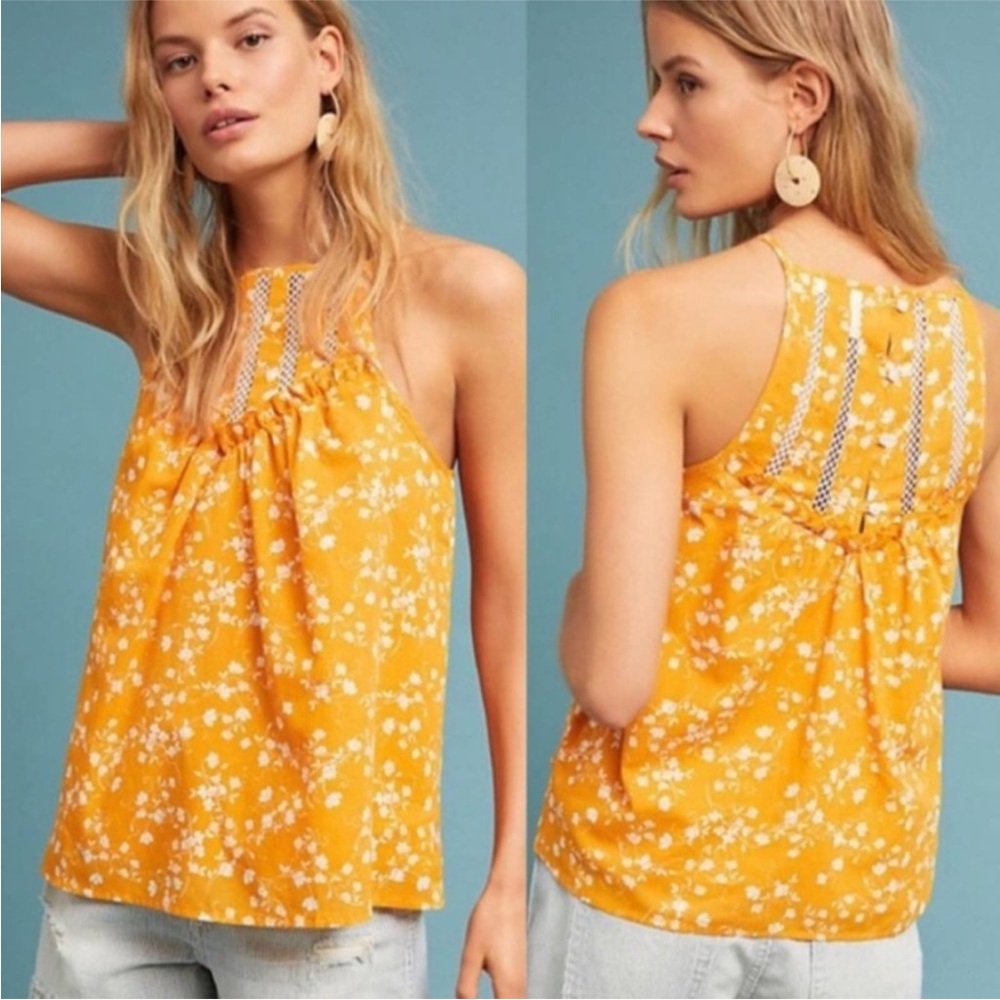 Anthropologie Maeve Martell Floral Yellow Tank Small